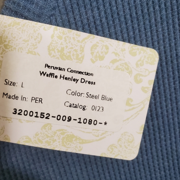 Peruvian Connection Waffle Henley Maxi Dress Steel Blue Casual NWT Size Large - Picture 4 of 10